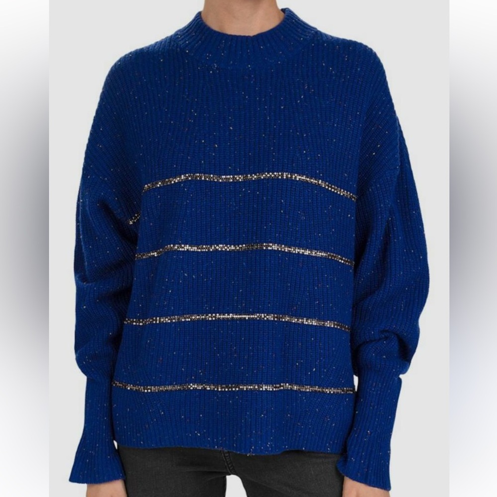 THE KOOPLES Paris Wool / Cashmere Blend Sweater Blue with Beading Size Medium